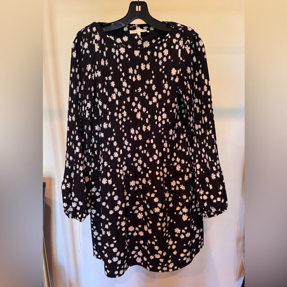 Maje Black Dress with White and Yellow Floral Design